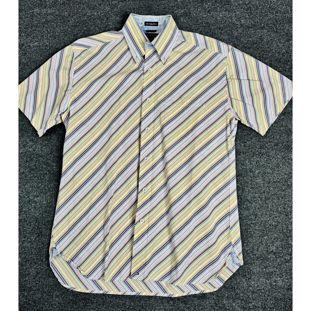 Tommy Hilfiger Shirt Multicolor Striped 80's 2 Ply Fabric Short Sleeve Medium‎ M